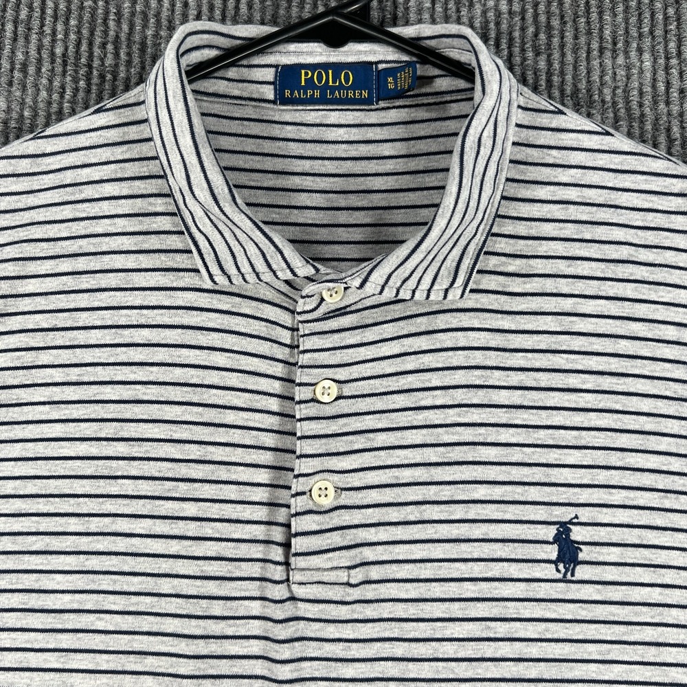 Polo Ralph Lauren Shirt Mens XL Extra Large Gray Striped Short‎ Sleeve Sharp